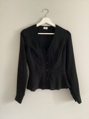 Aritzia Wilfred Black Peplum Blouse, Size 2